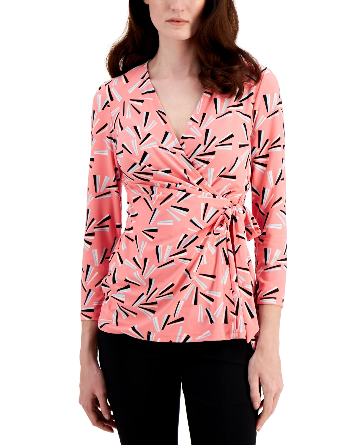 Anne Klein Women's Fan Print Top Pink Size 1X