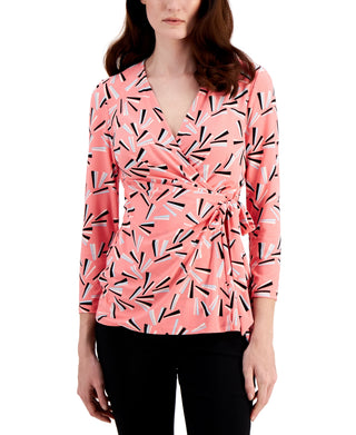 Anne Klein Women's Fan Print Top Pink Size 1X