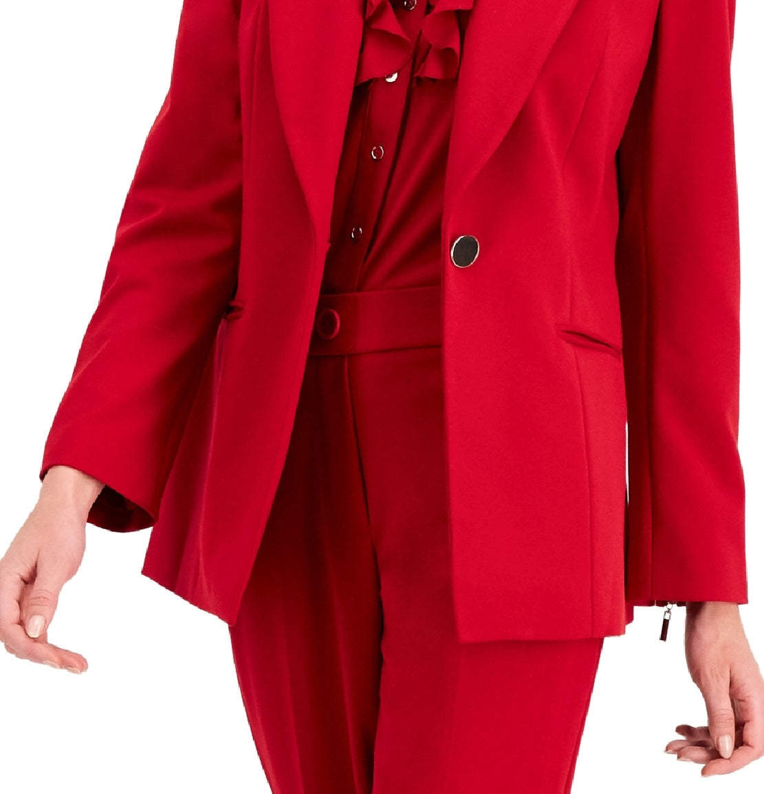 Kasper Women's Zip Cuff Notched Collar One Button Jacket Red Size 12