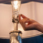 Silver Round Table Lamp with White Fabric Shade