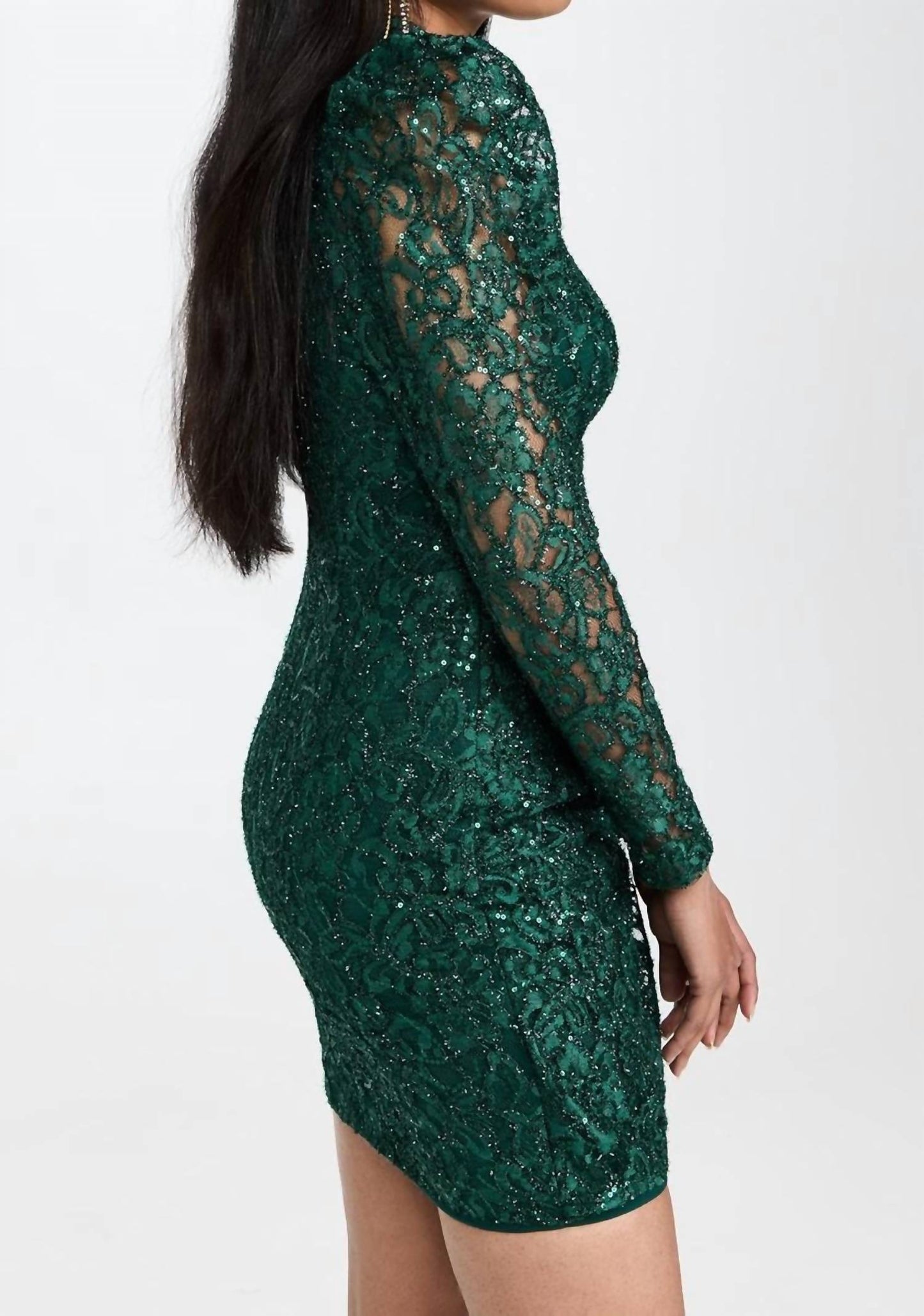Black Halo - Santorini Lace Sequin Long Sleeve Mini Dress
