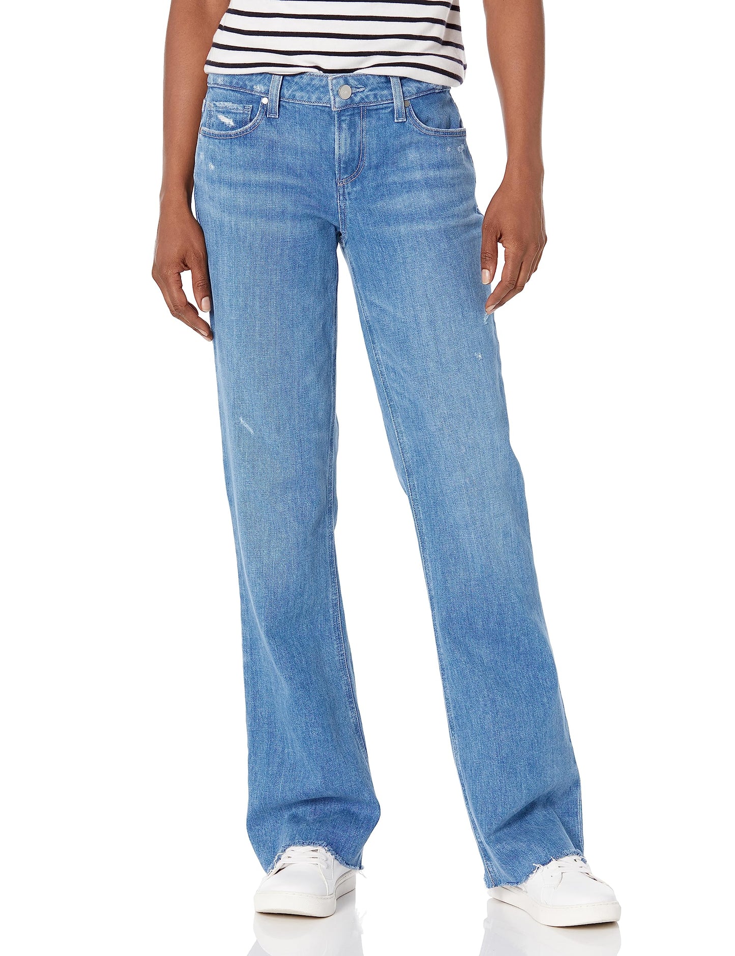 PAIGE Women's Sloane Low Rise Straight Leg Slight Boot Cut in Bliss Distressed, 27