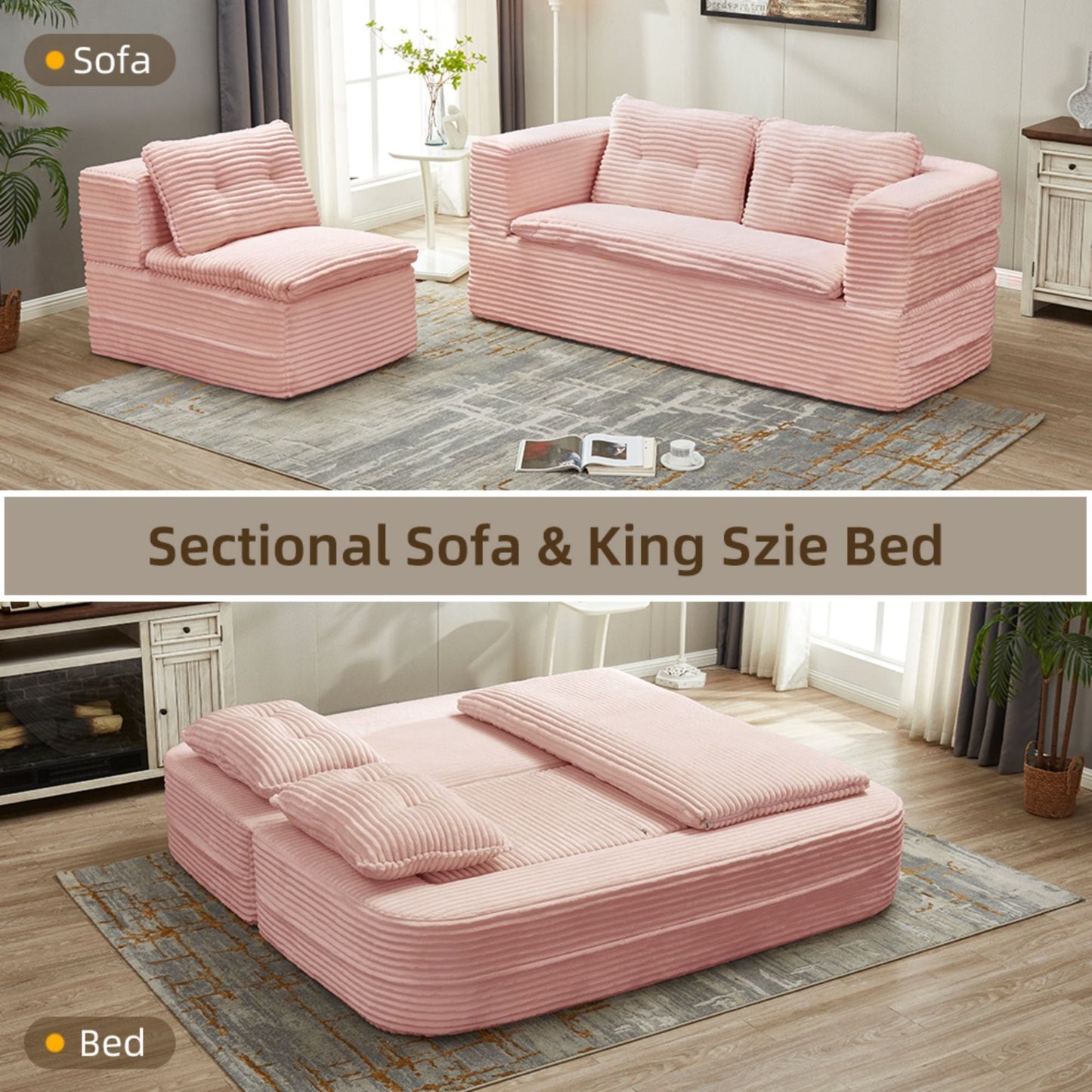 Multi Functional Sectional Sofa Bed With Independent Chaise Lounge And Functional Blanket