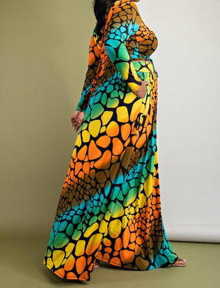 The Curve La - Plus Size Long Sleeve Surplice Wrap Top And Maxi Skirt Set