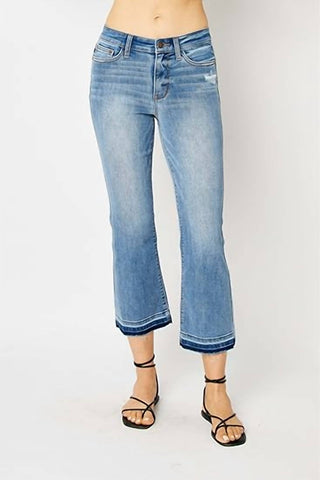 Judy Blue - Mid Rise Release Hem Cropped Bootcut Jeans