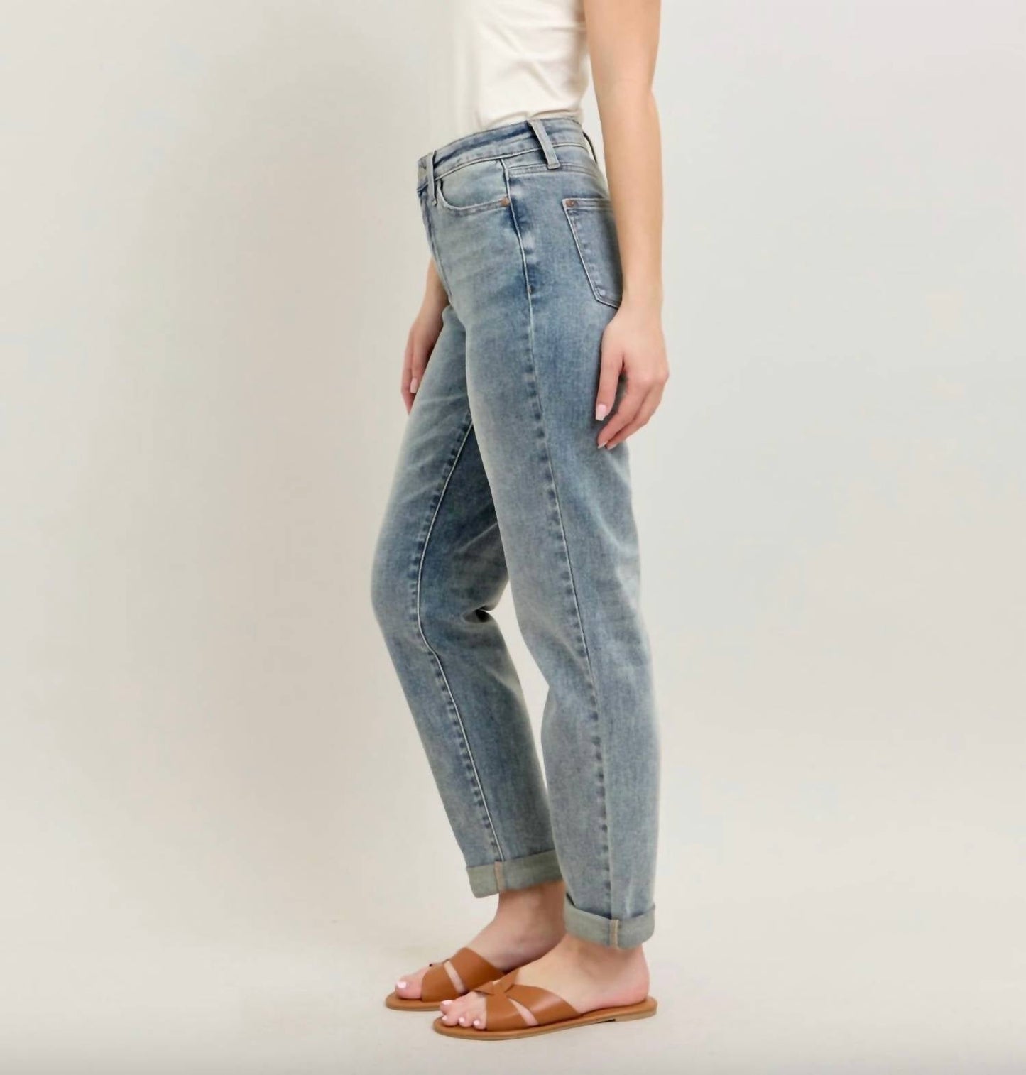 Judy Blue - High Waist Double Roll Cuff Boyfriend Jeans