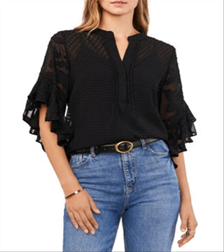 Vince Camuto Pintuck Trim Ruffled Sleeve Top Black Size Medium