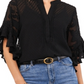 Vince Camuto Pintuck Trim Ruffled Sleeve Top Black Size Medium