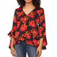 Vince Camuto Printed V Neck Layered Hem Top Black