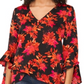 Vince Camuto Printed V Neck Layered Hem Top Black