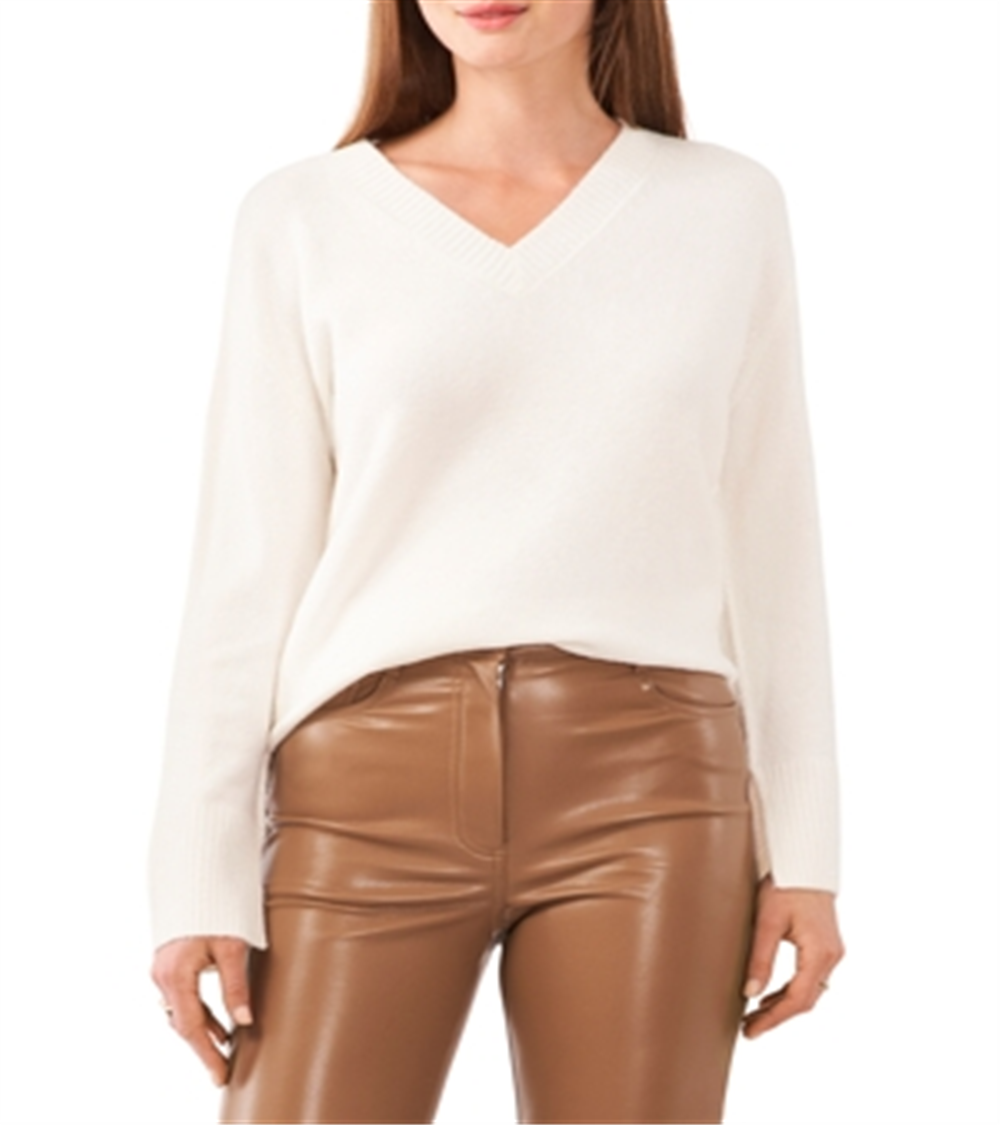 Vince Camuto Long Sleeve V Neck Sweater Beige Size S