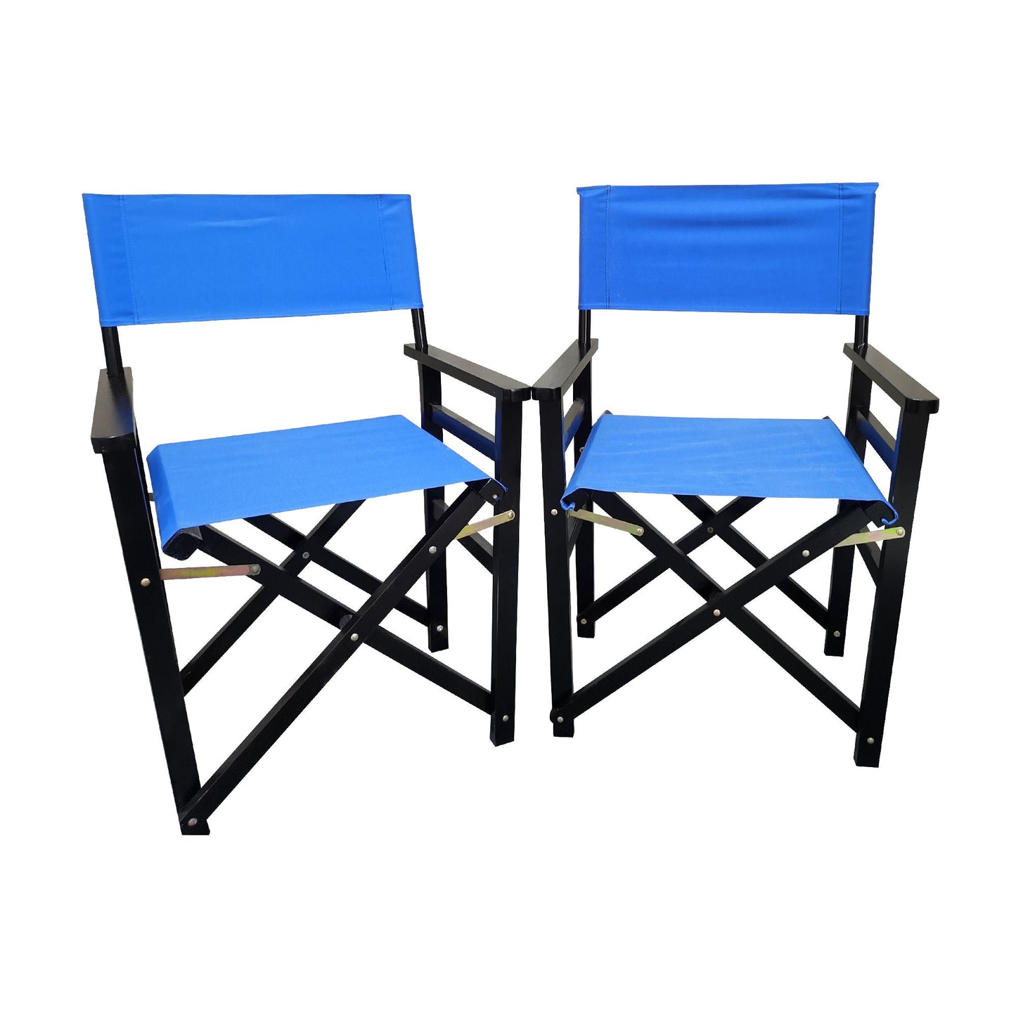 Folding Wooden Director Chairs with Blue Canvas (Set of 2)