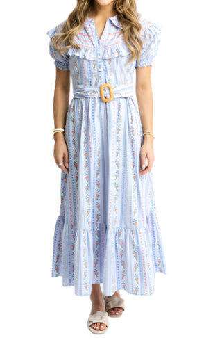 Karlie - French Floral Embroidered Vine Dress With Belt