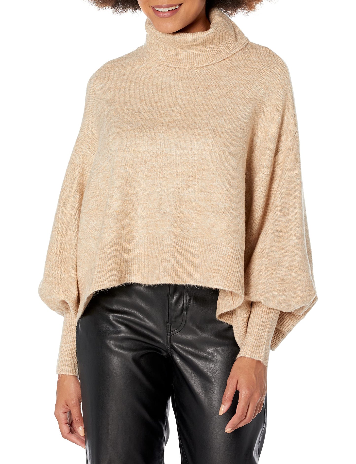 Calvin Klein Women's Everyday Turtle Neck Sweater, Travertine Heather, Small/Medium