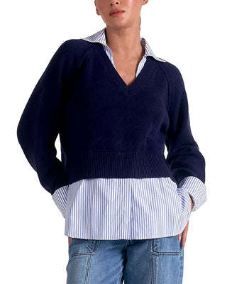 Elan - Stevie Layered Sweater/Striped Shirt Combo