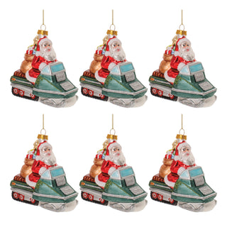 Glass Snowmobile Santa Ornament (Set of 6)