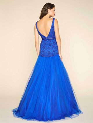 Mac Duggal - Deep V-neck Floor Length Ball Gown