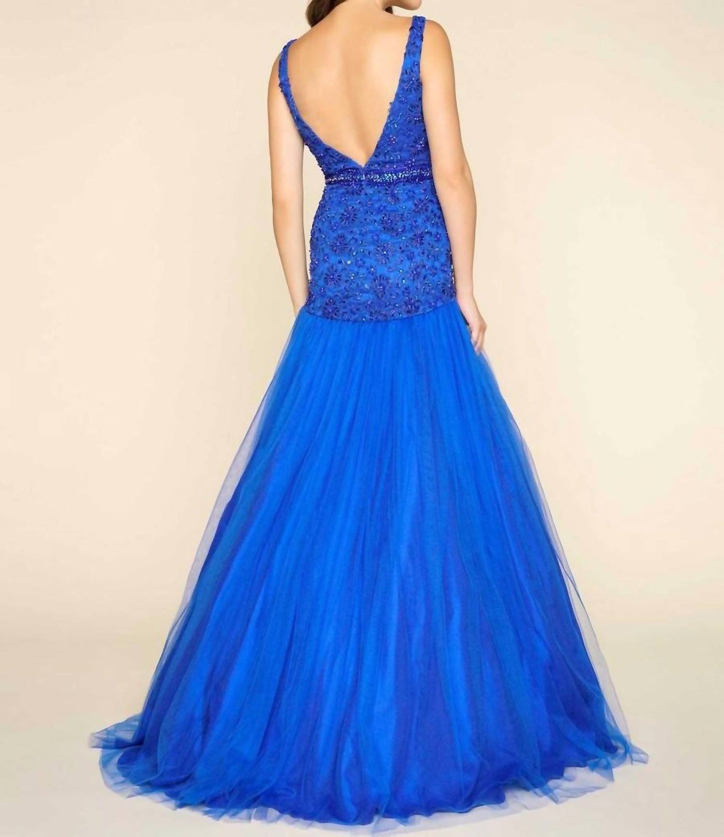 Mac Duggal - Deep V-neck Floor Length Ball Gown