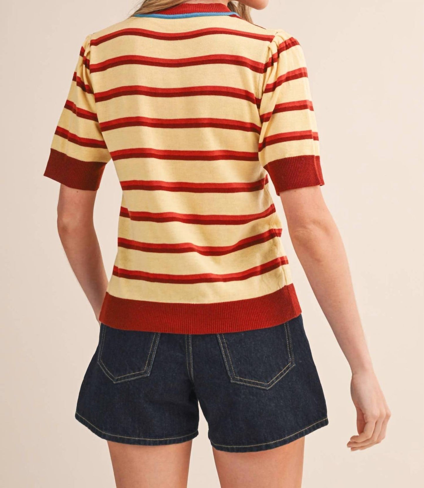 &Merci - Striped Short Sleeve Sweater