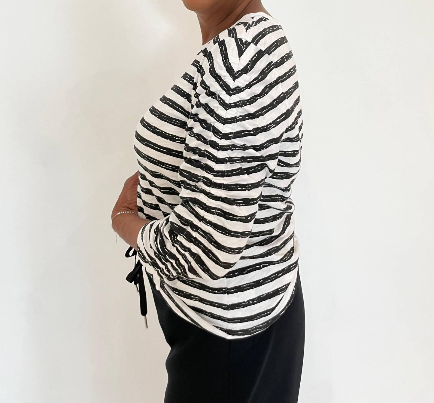 Elliott Lauren - Stripe Ruched Sleeve Tee