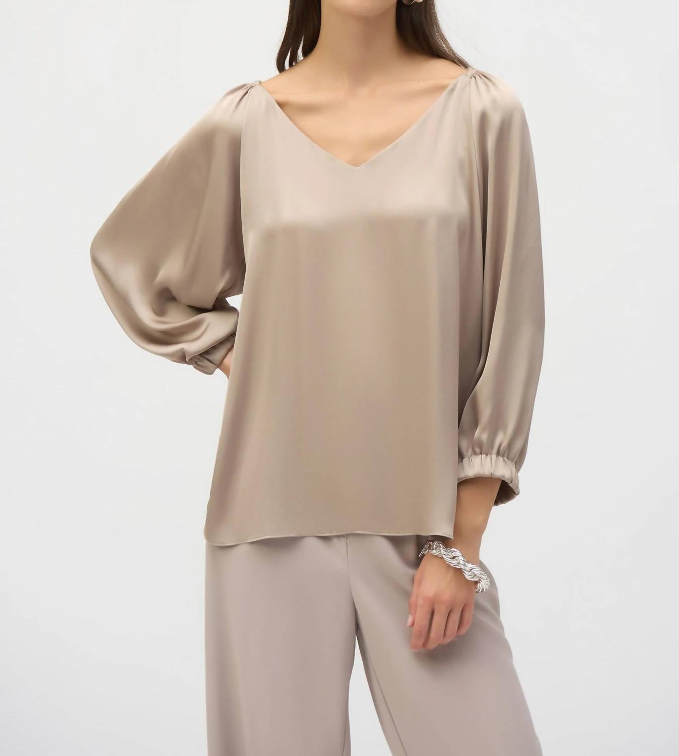Joseph Ribkoff - V-neck Puff Sleeve Satin Top