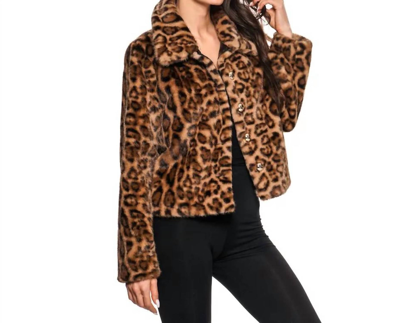 Adore - Cropped Faux Fur Leopard Jacket
