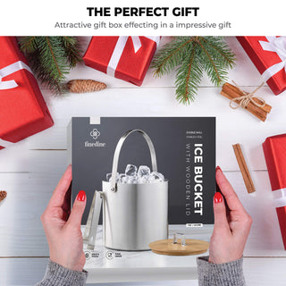 Double- Wall Stainless Steel Insulated Ice Bucket with Lid & Ice Tong