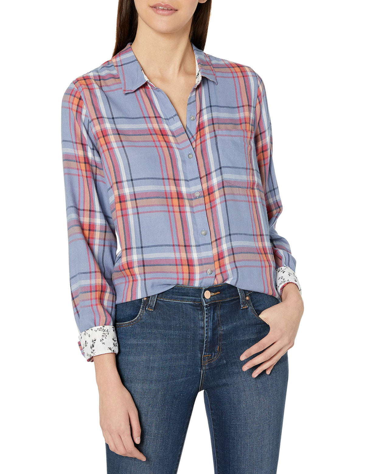 Lucky Brand Women's Long Sleeve Button Up Classic Plaid Shirt, Blue Multi
