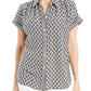 Max Studio Women's Short Sleeve Button Collar Blouse US Large, Black/Cream