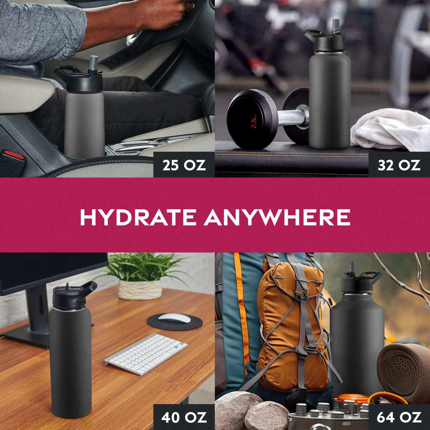 Insulated Sports Water Bottle with Straw