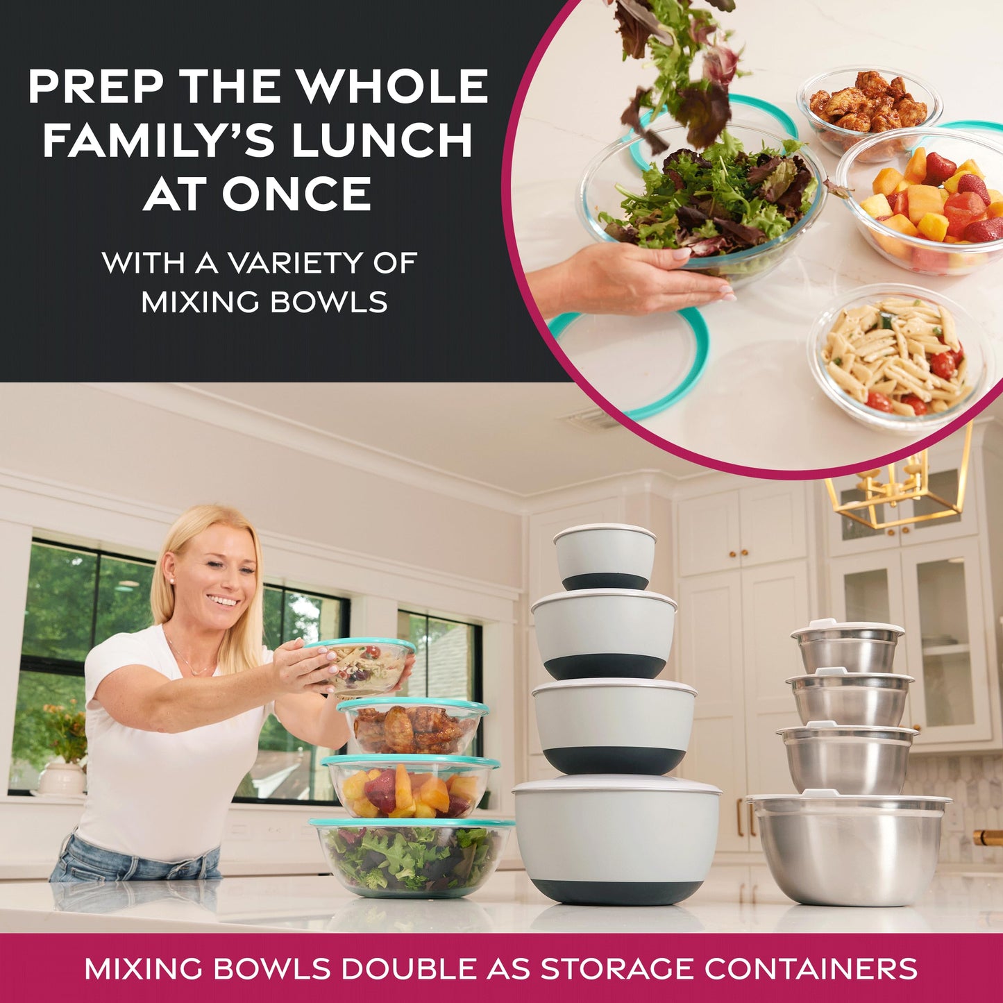 Glass Mixing Bowls with Lids - 8 Piece Set