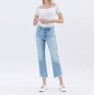 Flying Monkey - High Rise Distressed Raw Hem Crop Straight Jeans