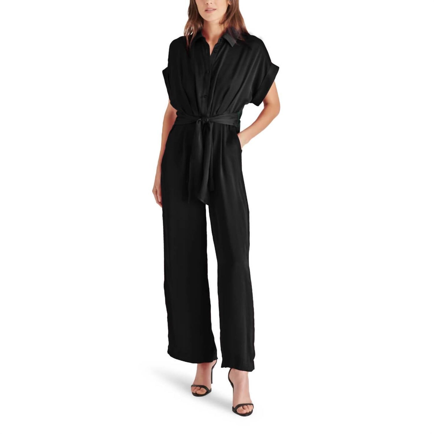 Steve Madden - Tori Tie Waist Wide Leg Satin Jumpsuit