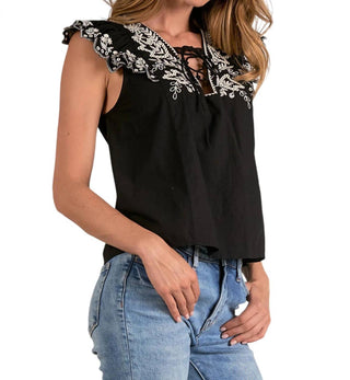 Elan - Embroidered Flutter Sleeve Top