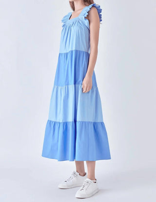 English Factory - Ruffle Detail Colorblock Midi Dress