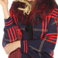 Oolala - Plaid Pattern Real Fur Collar Fringe Cape