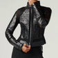 Blanc Noir - Classic Leather Mesh Moto Jacket With Diamond Quilting