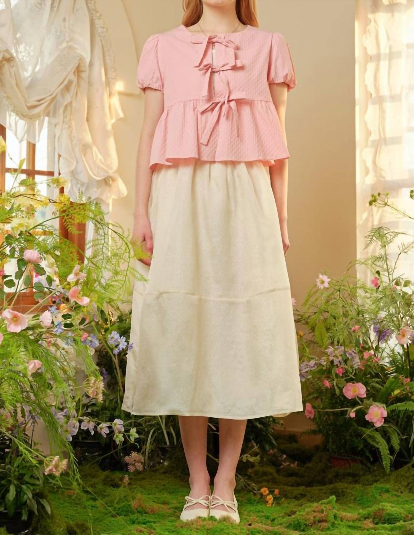 Rosie Posie - Textured High Waisted Midi Skirt