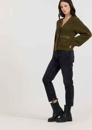 Vintage Havana - deep olive fitted utiility cardigan