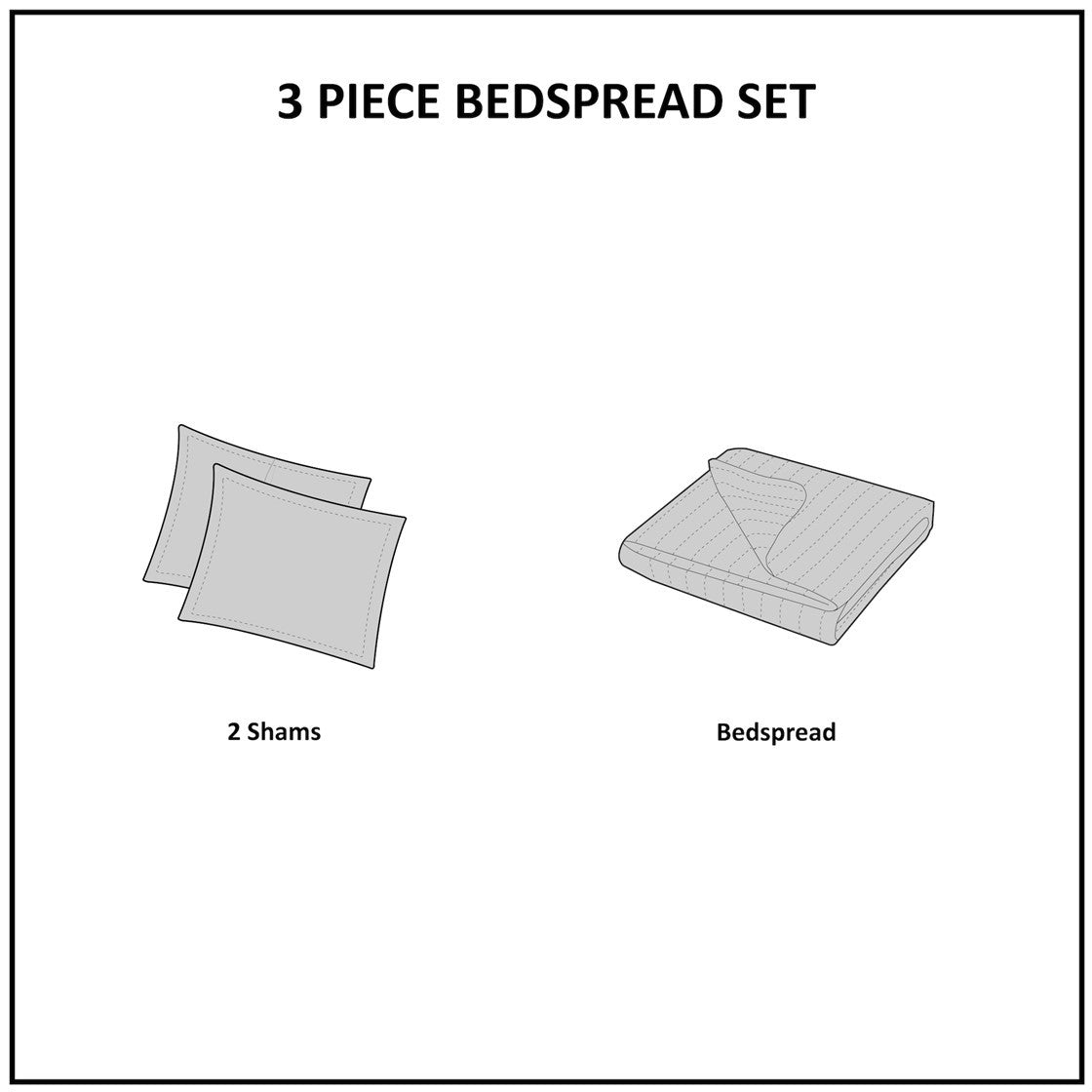 3 Piece Reversible Bedspread Set Cream King/Cal King