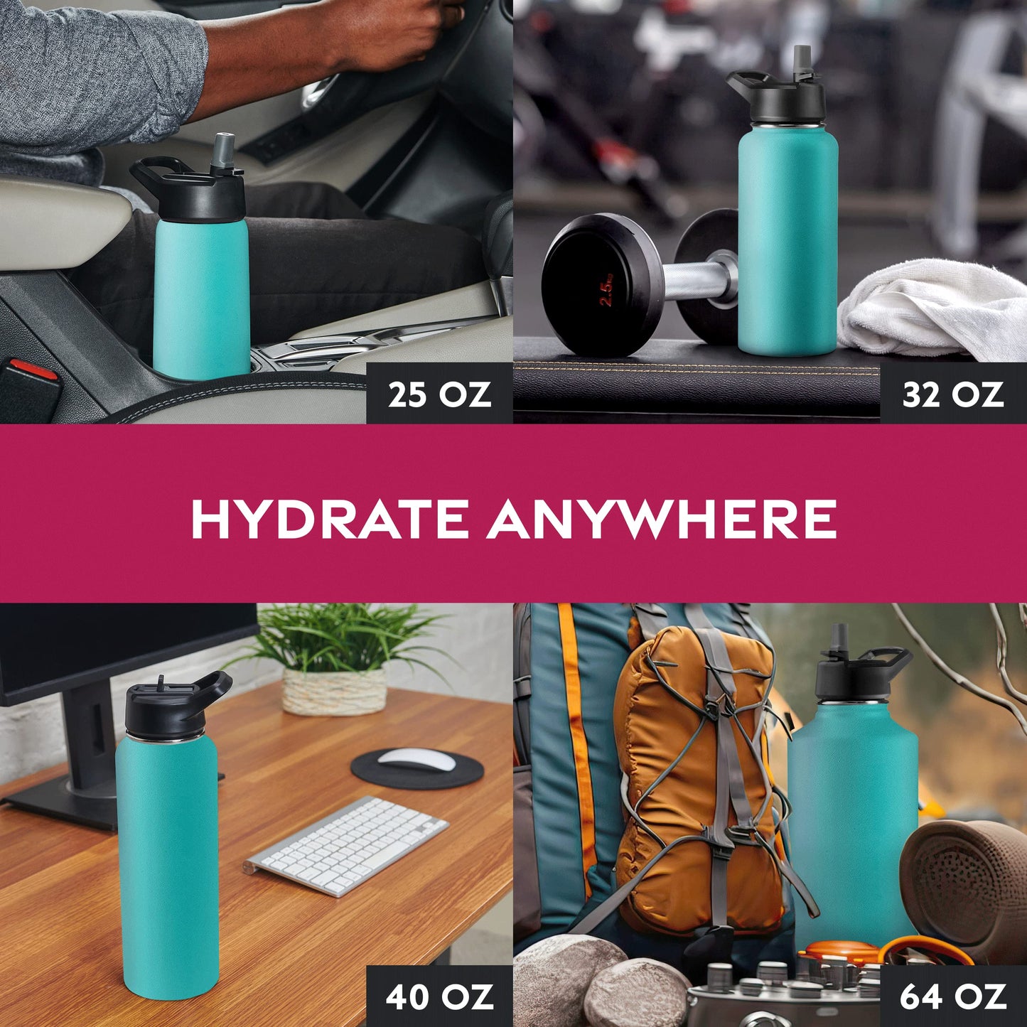 Insulated Sports Water Bottle with Straw