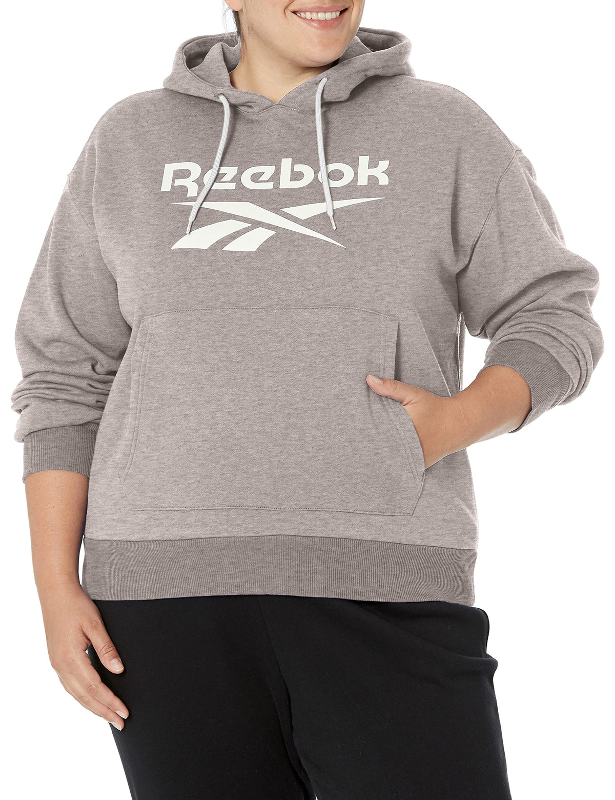 Reebok Women's Plus Big Hoodie, Medium Heather Grey/Black Logo, XX-Large