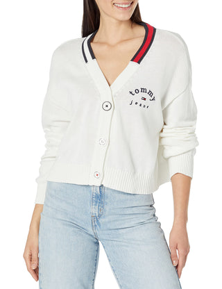 Tommy Hilfiger Womens Cropped Cardigan Sweater Bright White Medium