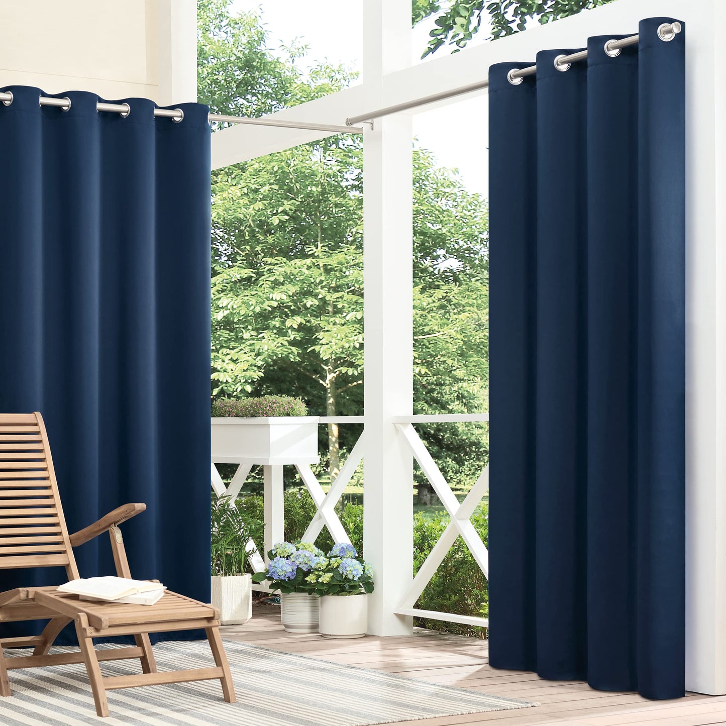 ECLIPSE Bradford Waterproof Blackout Thermal Insulated Grommet Outdoor Curtain for Patio or Porch (1 Panel), 52 in x 108 in, Navy