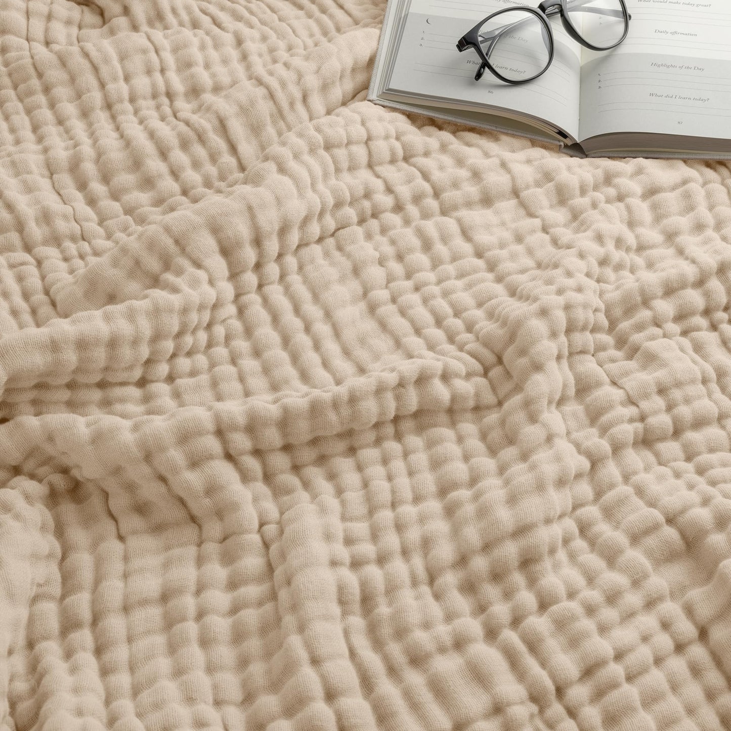 Comfy Cubs Muslin Blanket for Adults King 108 x 90  6 Layer Soft Breathable  Lightweight Muslin Adult Blanket  Machine Washable  Designed in The US Bedding for All Seasons  Sand