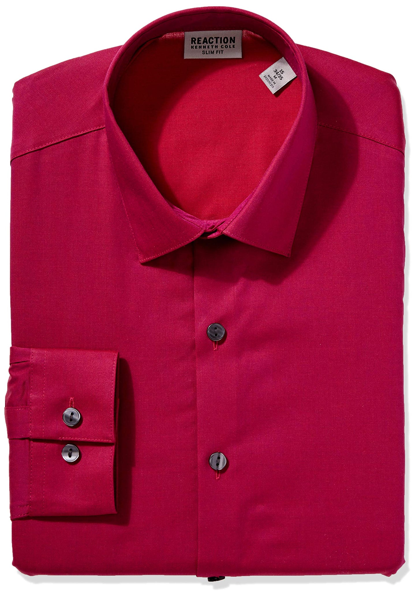 Kenneth Cole REACTION Men's Dress Shirt Slim Fit Stretch Collar Solid, Magenta, 17" Neck 32"-33" Sleeve