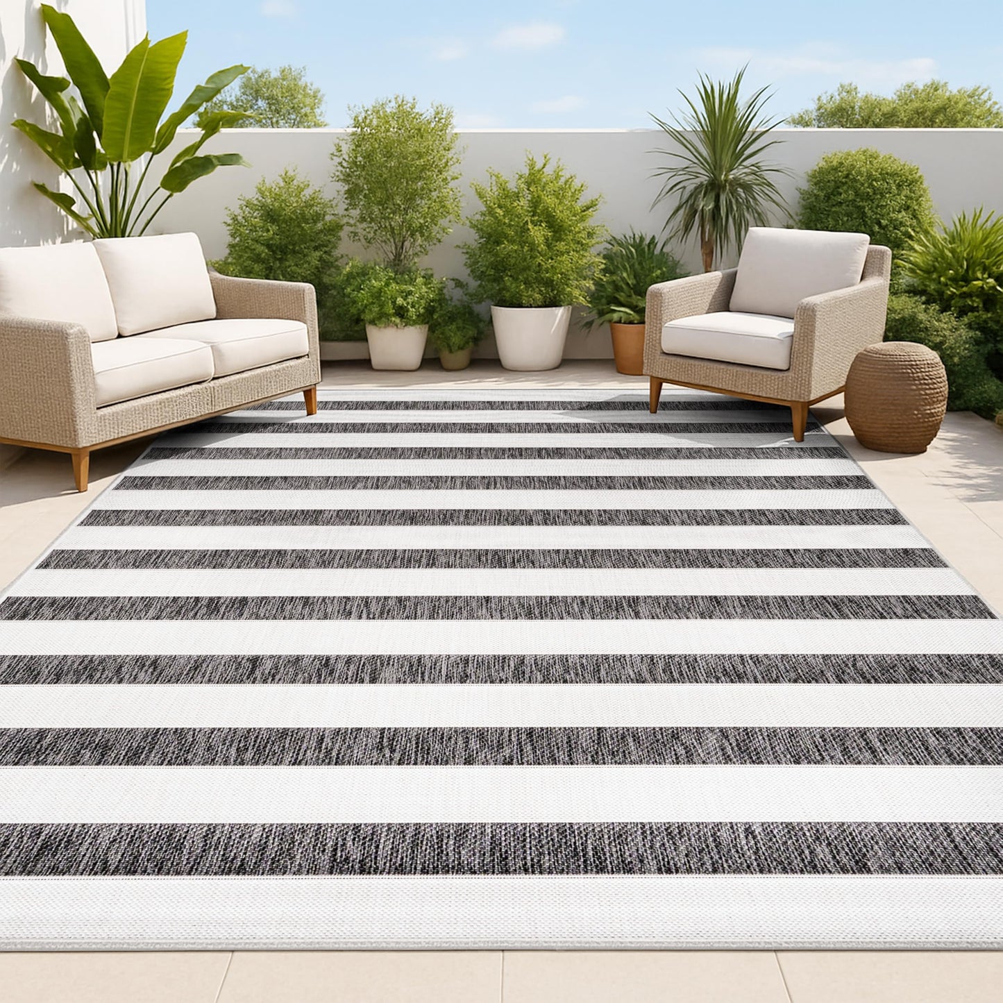 JONATHAN Y Wide Stripe Indoor Outdoor Area Rug 4X6 BlackCream Aveiro for Backyard Patio Porch EasyCleaning High Traffic PetFriendly NonShedding SMB112B4