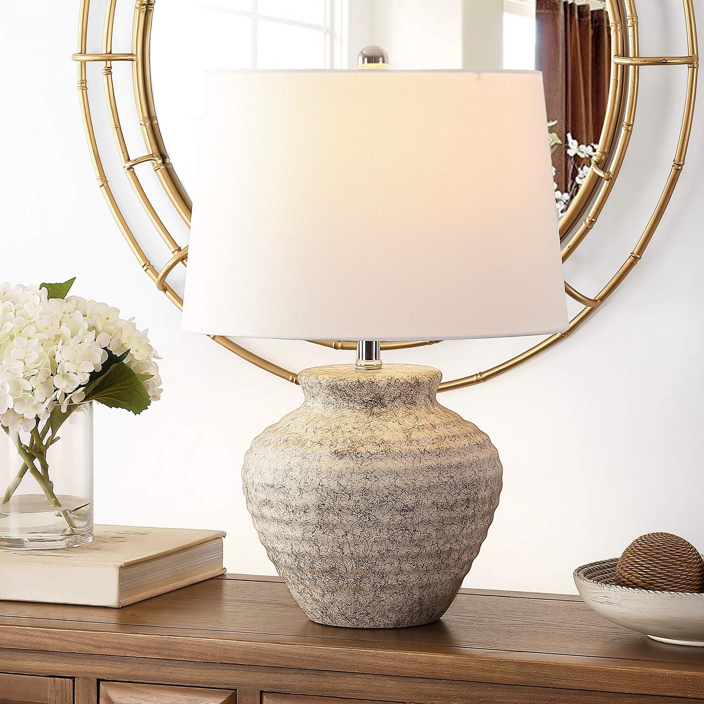 SAFAVIEH Lighting Collection Ledger Rustic Farmhouse Light Grey Ceramic 23inch Bedroom Living Room Home Office Desk Nightstand Table Lamp LED Bulb Included