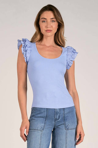 Elan - Shay Scoop Neck Ruffle Shoulder Top