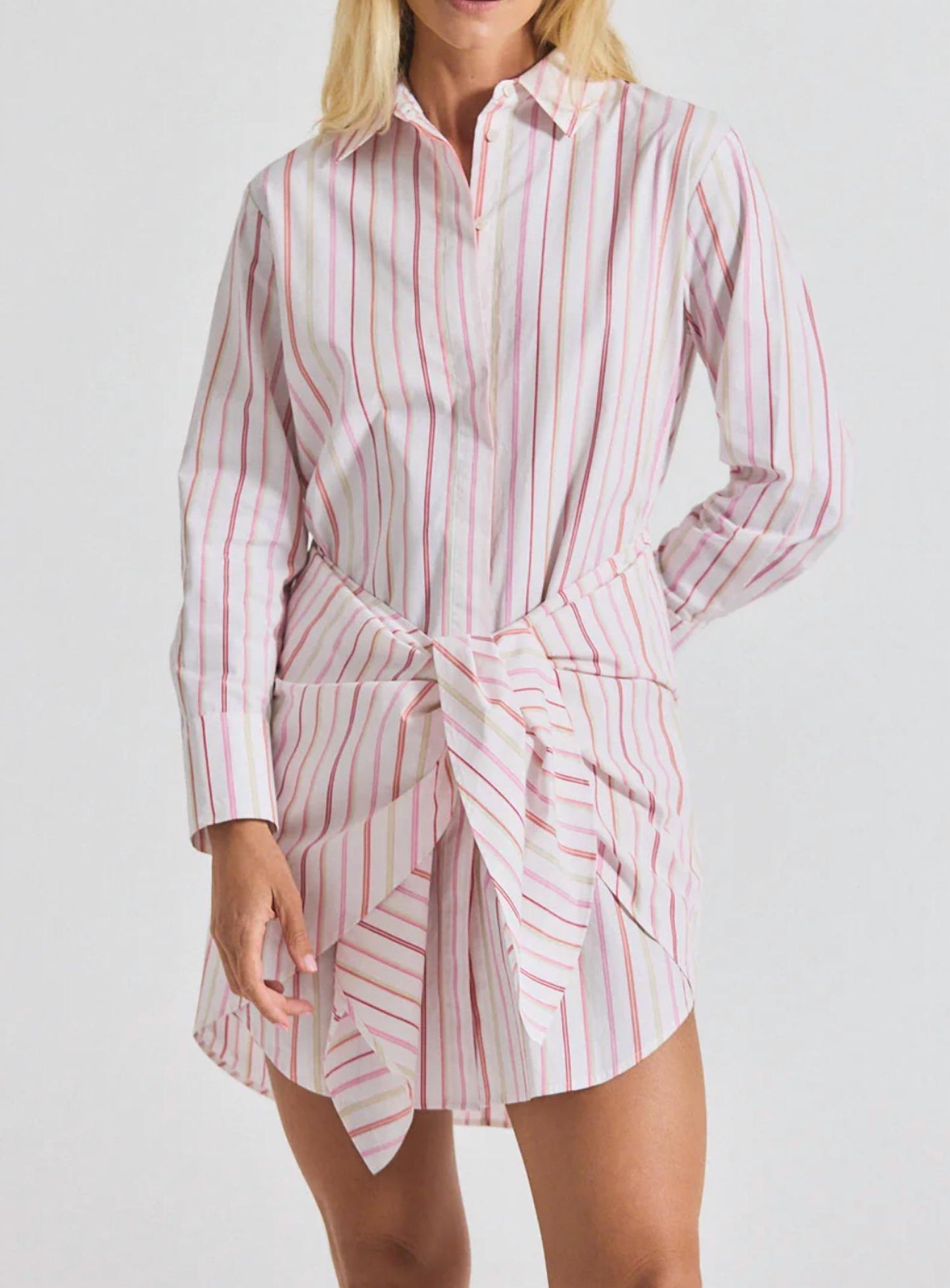 Derek Lam 10 Crosby - Women's Striped Shirting Waist Tie Shirt Dress